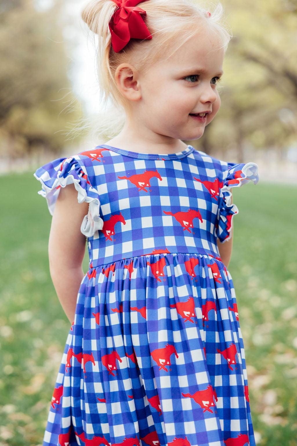 SMU Plaid Mustang Flutter Twirl Dress 7