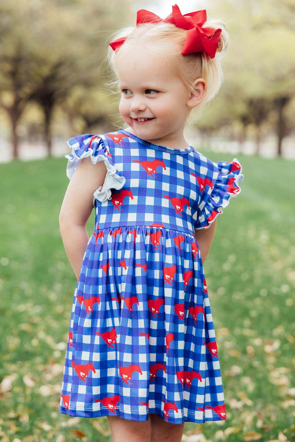 SMU Plaid Mustang Flutter Twirl Dress 1