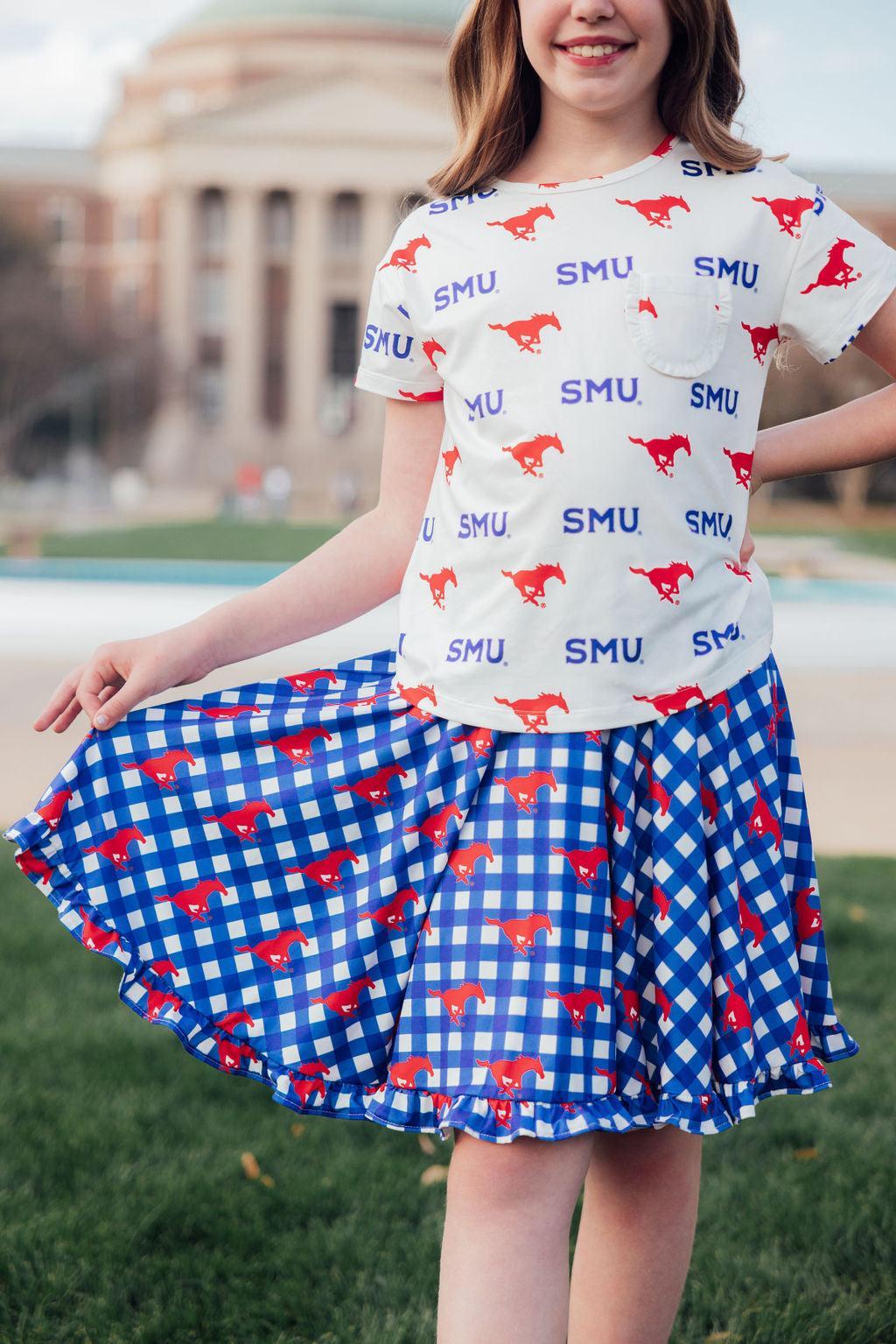 SMU Plaid Mustang Ruffle Twirl Skort 5