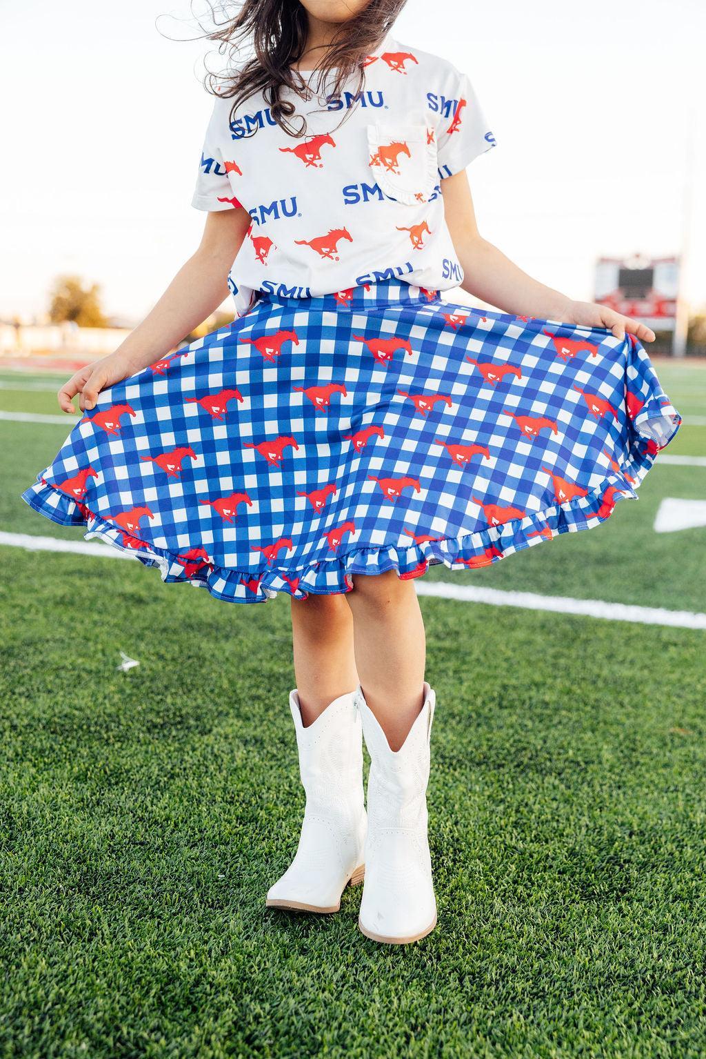 SMU Plaid Mustang Ruffle Twirl Skort 1