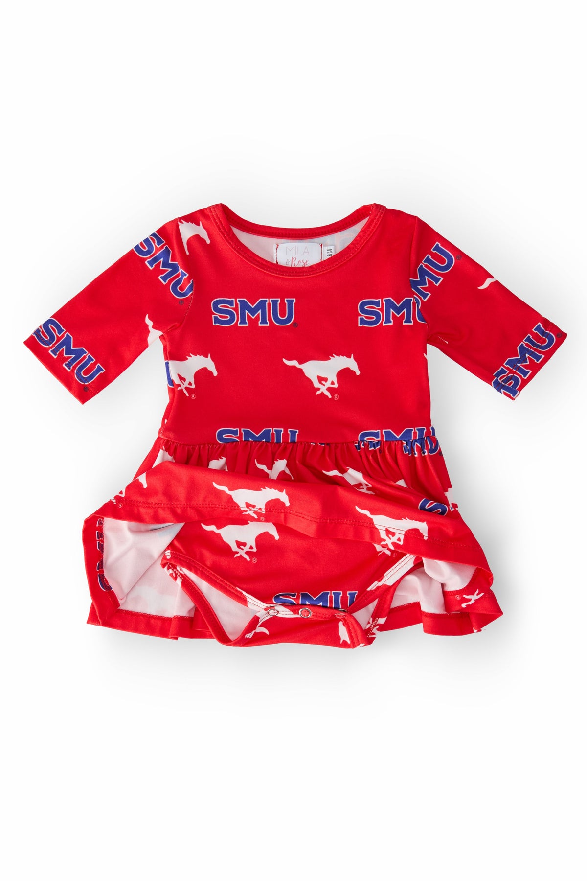 SMU Red Mustang 3/4 Sleeve Twirl Bodysuit 2