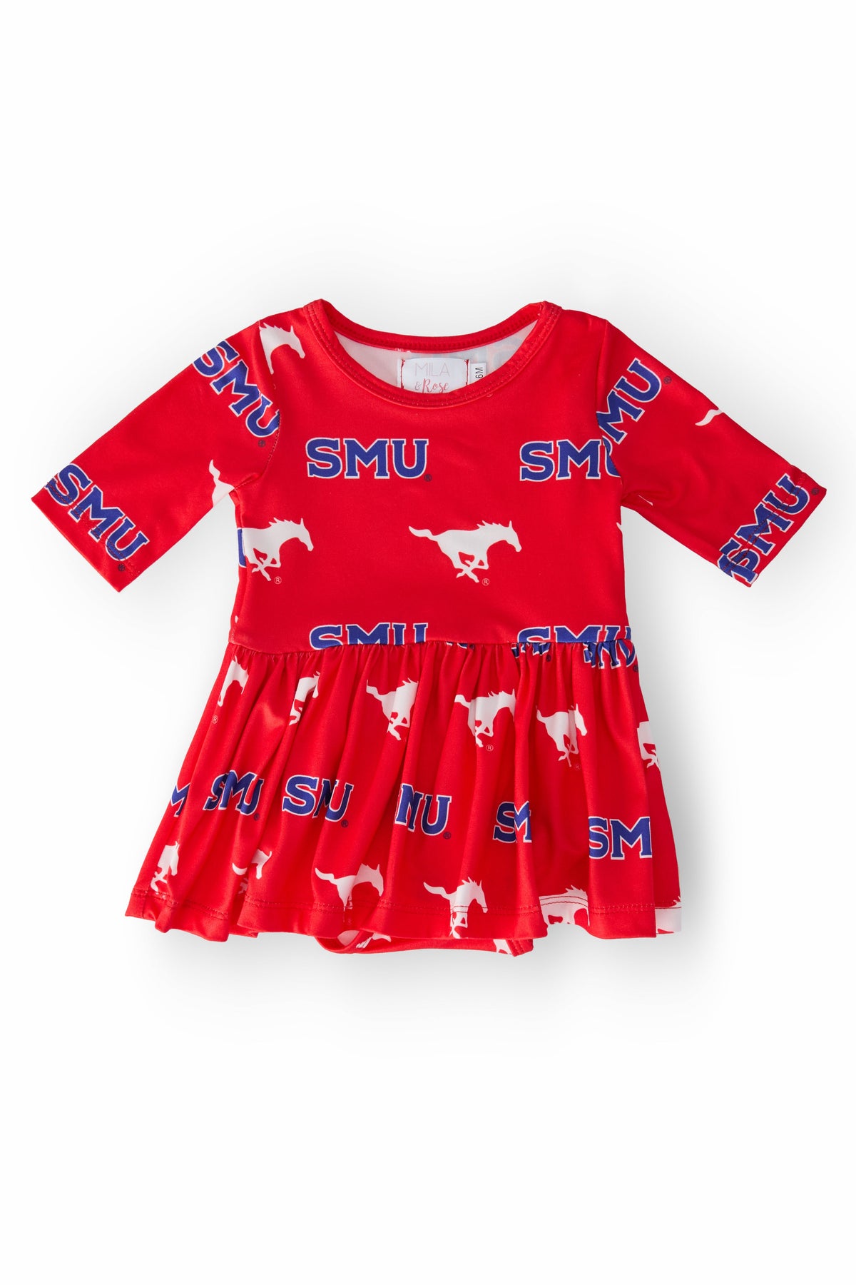 SMU Red Mustang 3/4 Sleeve Twirl Bodysuit 1