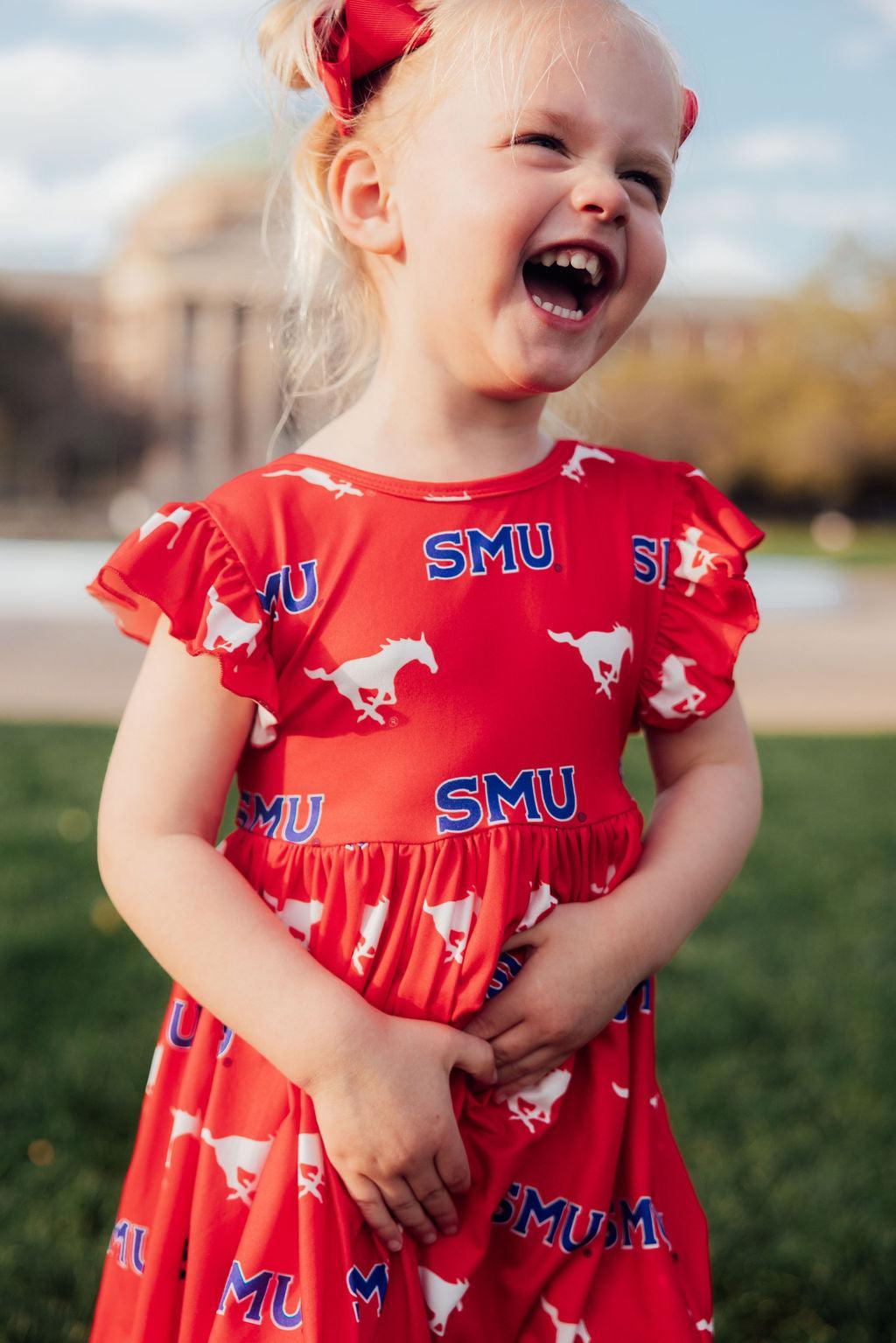 SMU Red Mustang Flutter Twirl Dress 3