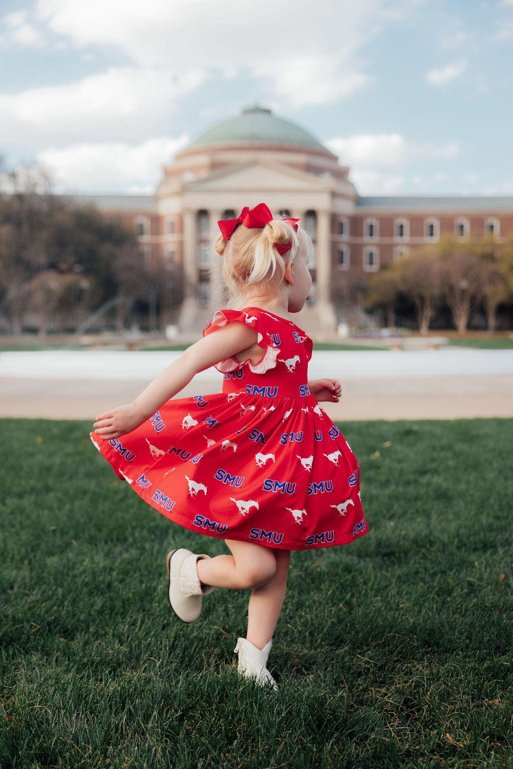 SMU Red Mustang Flutter Twirl Dress 5