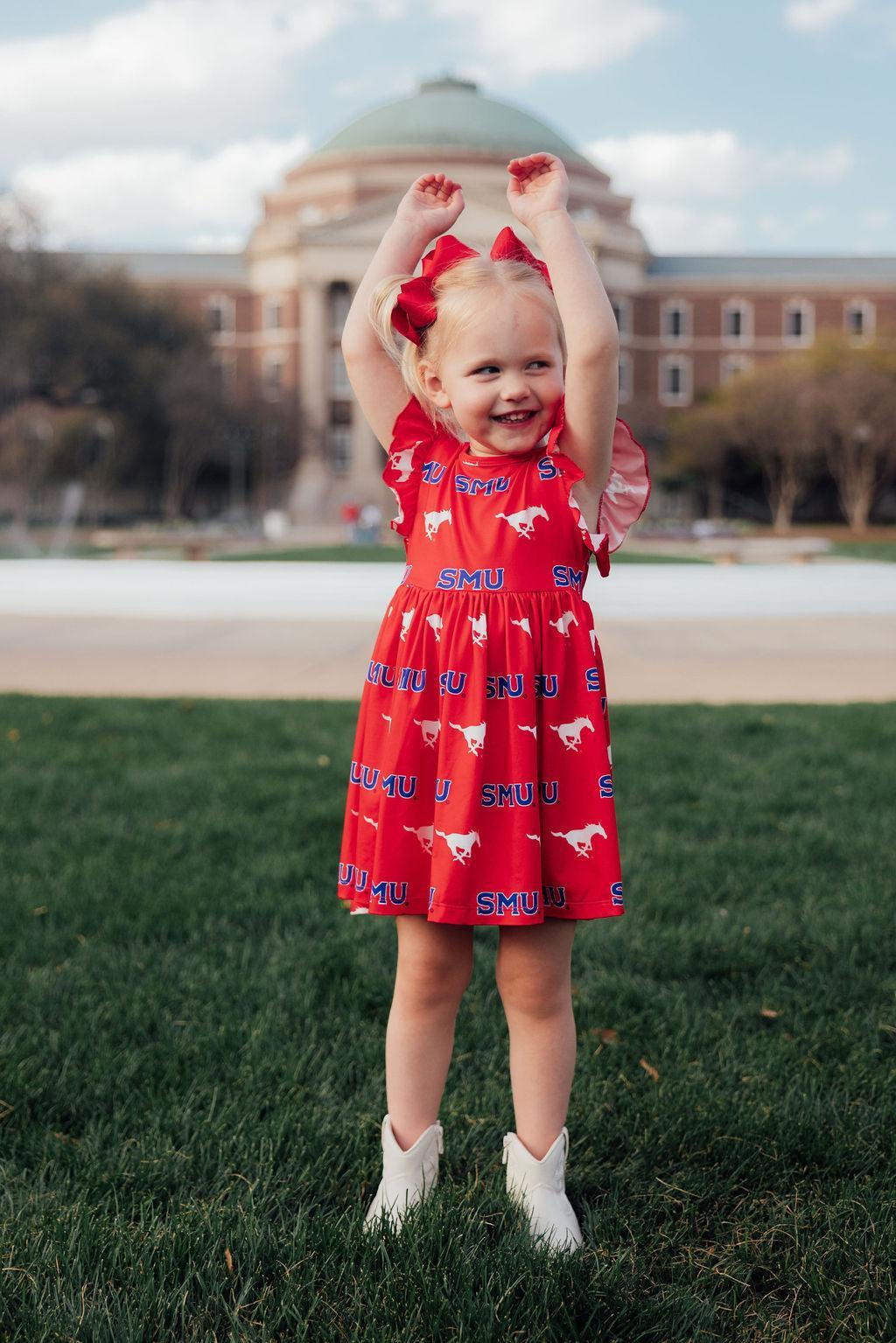 SMU Red Mustang Flutter Twirl Dress 1