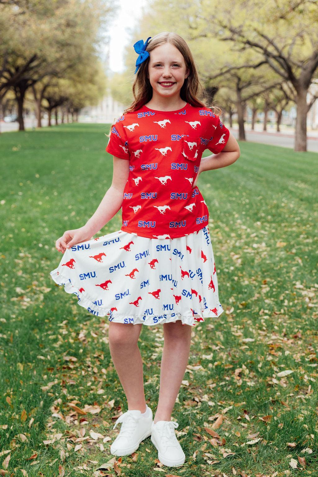 SMU Red Mustang Ruffle Pocket Tee 7