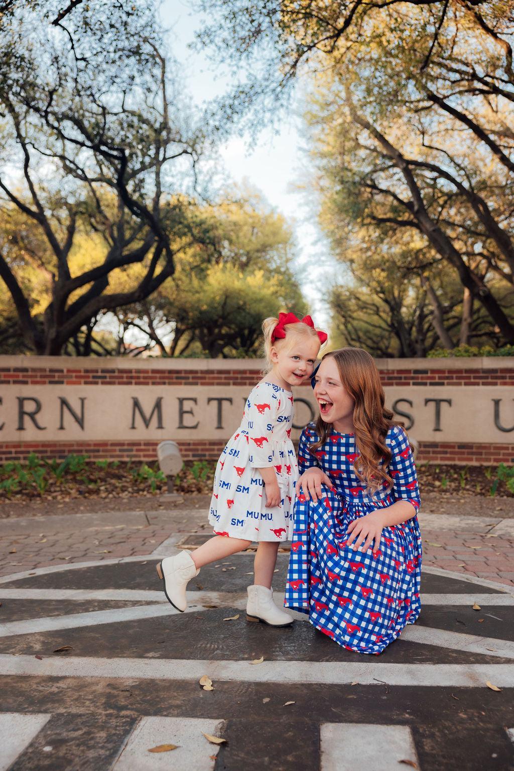 SALE SMU White Mustang 3/4 Sleeve Pocket Twirl Dress 3