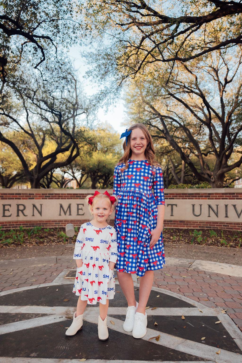 SALE SMU White Mustang 3/4 Sleeve Pocket Twirl Dress 5