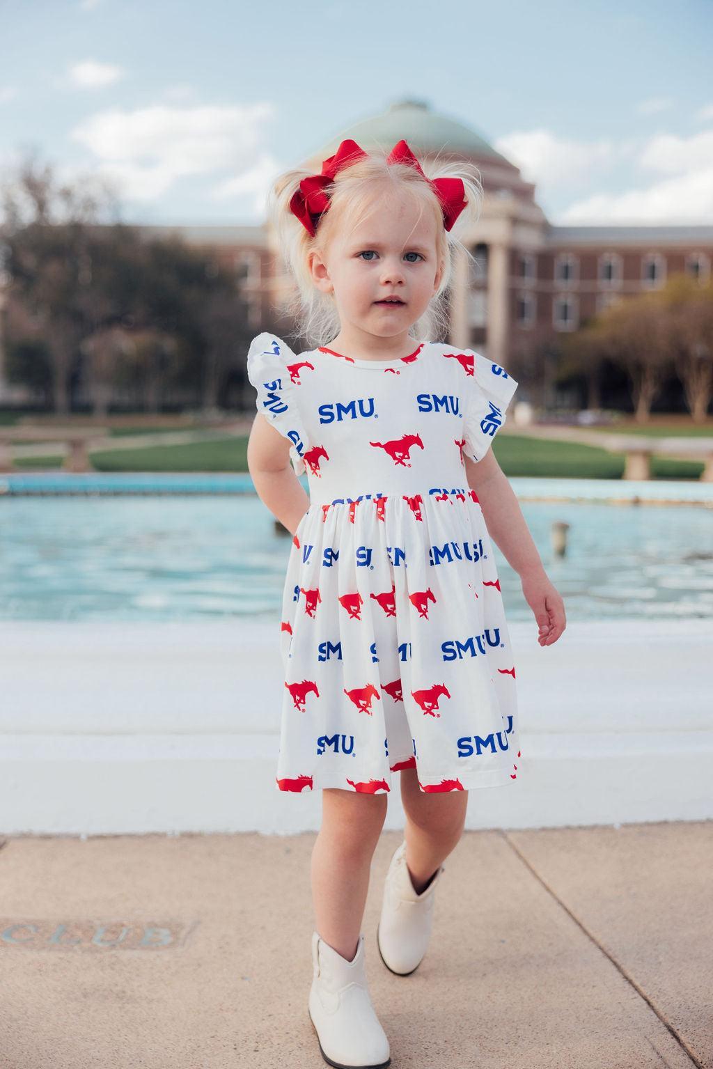 SMU White Mustang Flutter Twirl Dress 3