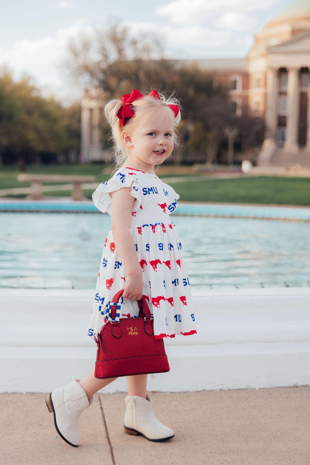 SMU White Mustang Flutter Twirl Dress 1