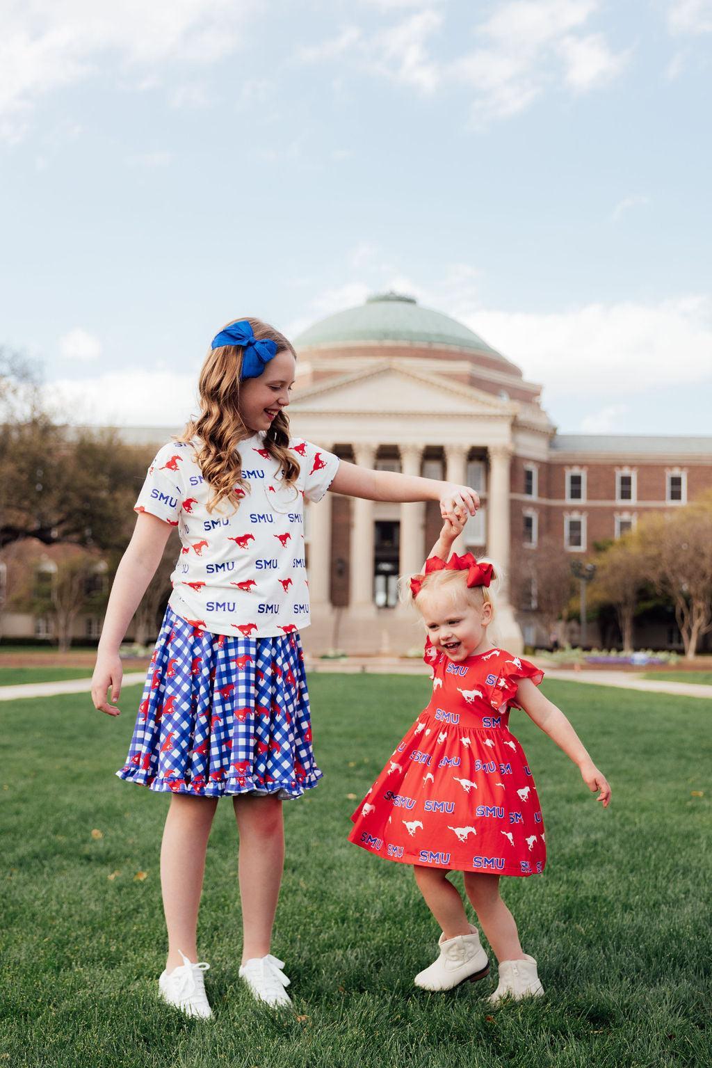 SMU White Mustang Ruffle Pocket Tee 5
