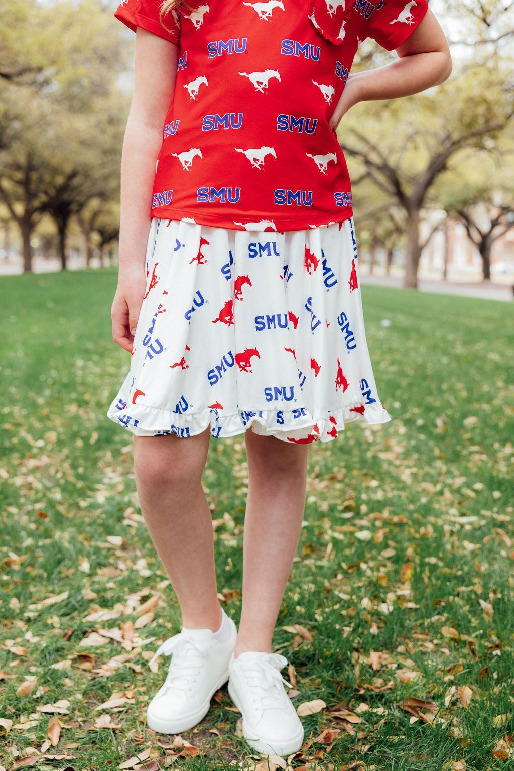 SALE SMU White Mustang Ruffle Twirl Skort 3
