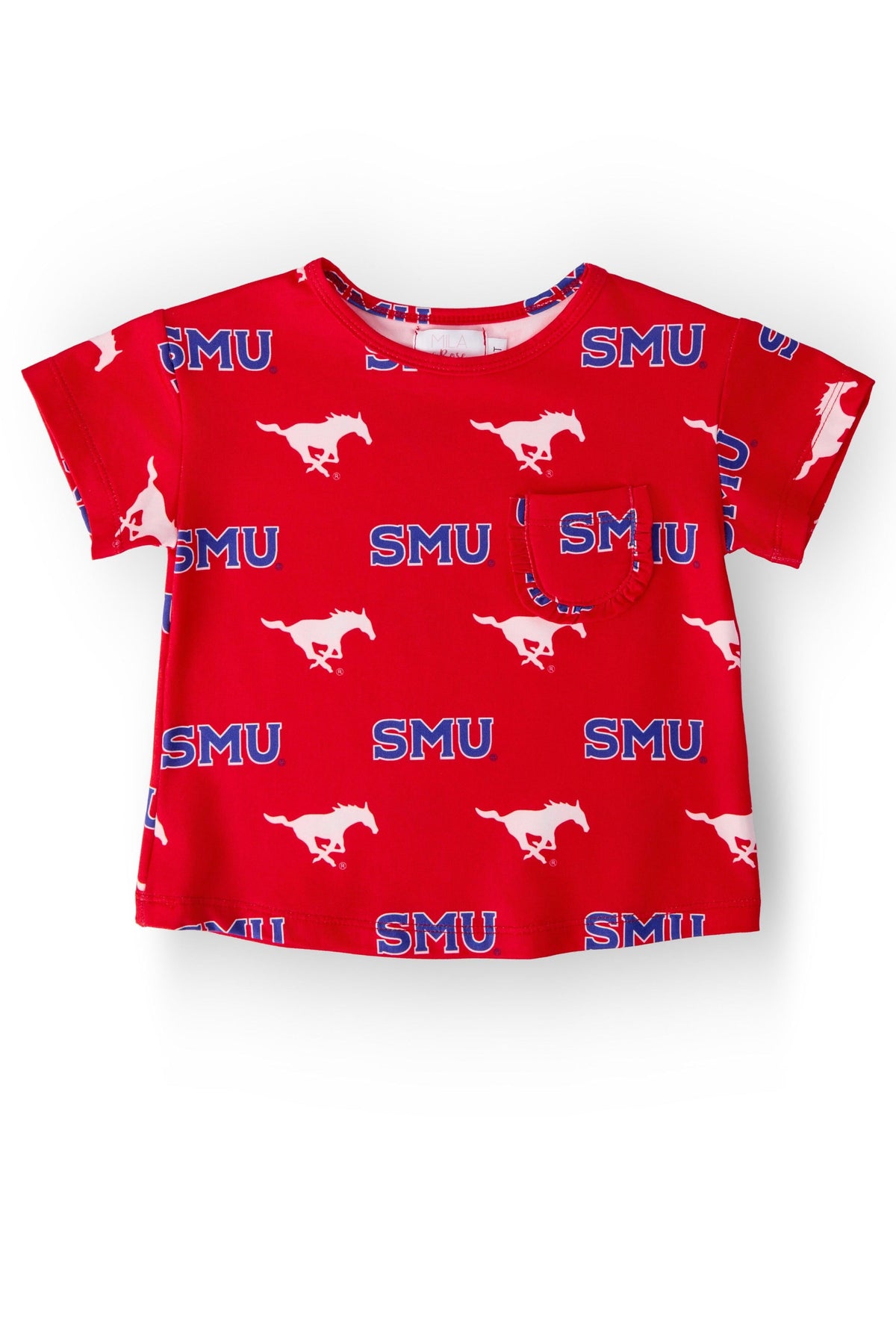 SMU Red Mustang Ruffle Pocket Tee 1