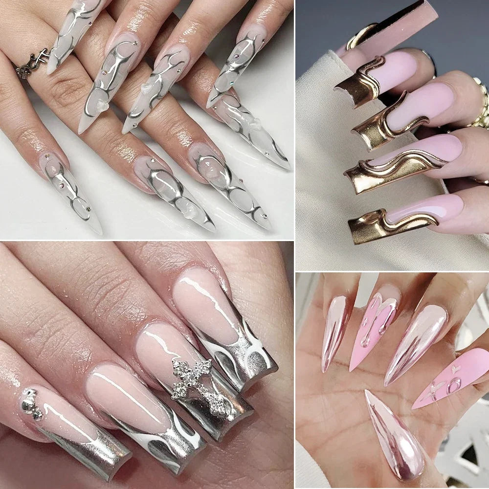 MingLee Silver Metal Gel Metallic Nail Polish Chrome 3D Metal Painted Gel Polish 5ml Liquid Mirror Effect Glossy Shine Manicure 4