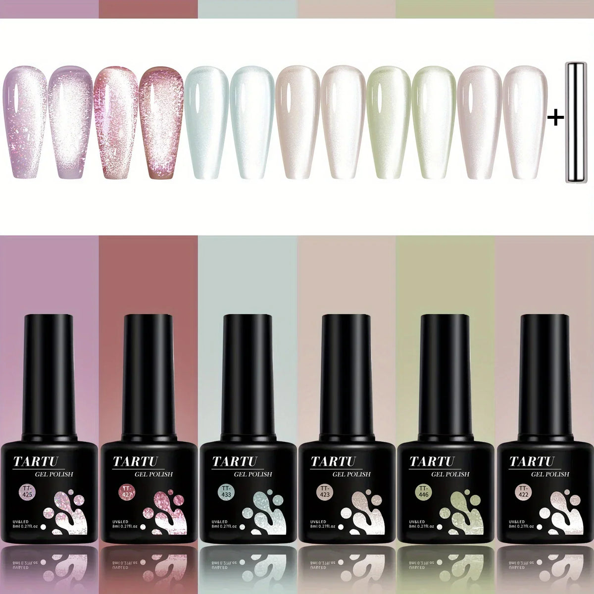 TARTU 6pcs 8ml Cat Eye Gel Nail Polish Set, 6 Colors Gel Polish Kit, Soak Off for Uv/Led, for Salon and Nail Art DIY At Home 2
