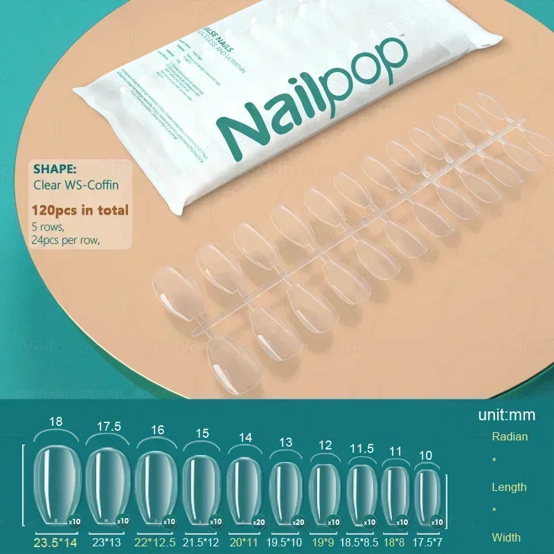 NAILPOP 120pcs Fake Nails Full Cover Press on Nails Coffin Soft Gel American Pose Capsule False Nail Tips for Extension System 52