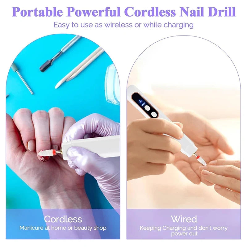 Electric Nail Grinder Nail Polishing Machine with Light Portable Mini Electric Manicure Pen for Gel Removing Polishing Dead Care 3