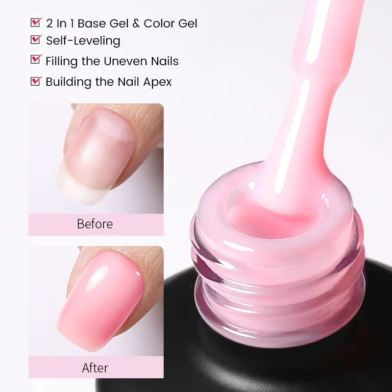 BORN PRETTY Milky Pink Rubber Base Gel Nail Polish Glitter 15ml Semi-Permanent Varnish Soak Off Self Leveling UV LED Gel 4