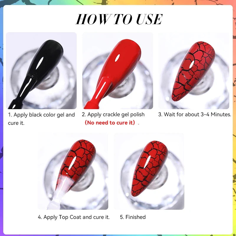 LILYCUTE 7ml Neon Crackle Gel Nail Polish Summer Fluorescent Quick Drying Semi Permanent UV Gel Nail Art Varnish DIY Manicure 6