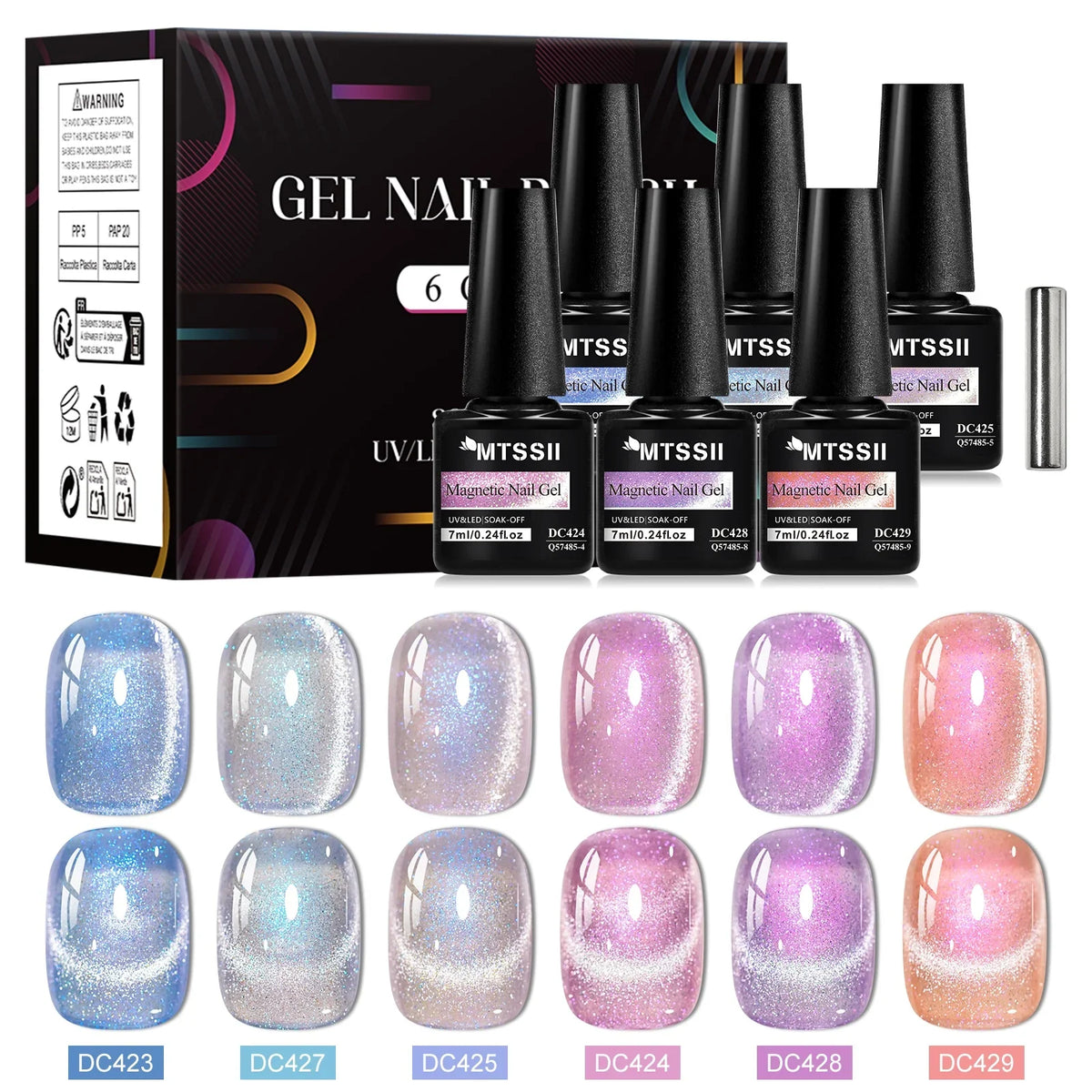 7pcs Shiny Cat Magnetic Gel Nail Polish Set With Magnetic Rod Pink Colorful Semi Permanent Soak Off UV Gel Varnish Nail Supplies 11