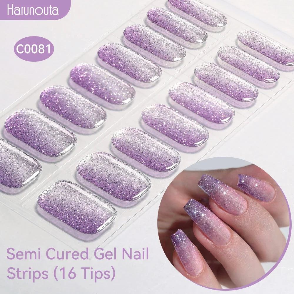 Gradient Auroras Semi Cured Gel Nail Strips Sparkly Shinning DIY Gel Polish Stickers for Nails Works with UV/LED Nail Lamps 64
