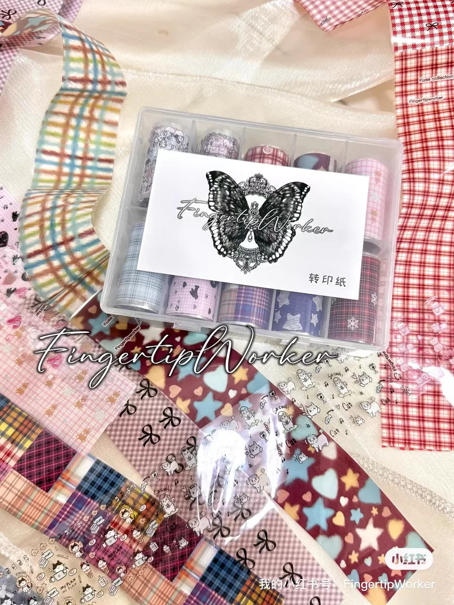 10Rolls Plaid Thousand-Bird Bow  Stars Nail Foils Transfer Paper  Nail Art Stickers  Manicure Set Decal  Nails Decoration 4