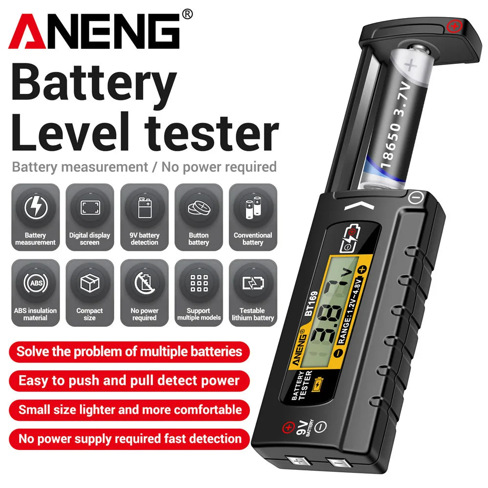 ANENG BT169 Battery Level Tester | Digital Display, No Power Required, Portable ABS Tester 1
