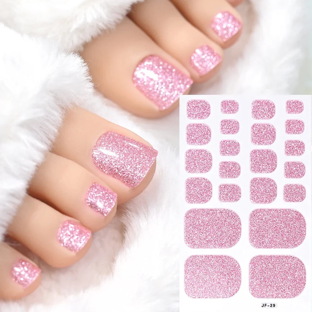 1pcs 22tips Gradient Glitter Full Toe Nail Wraps 3D Shiny Omber Pink/Purple/blue Toe Nail Polish Stickers Baking Free Toe Strips 25