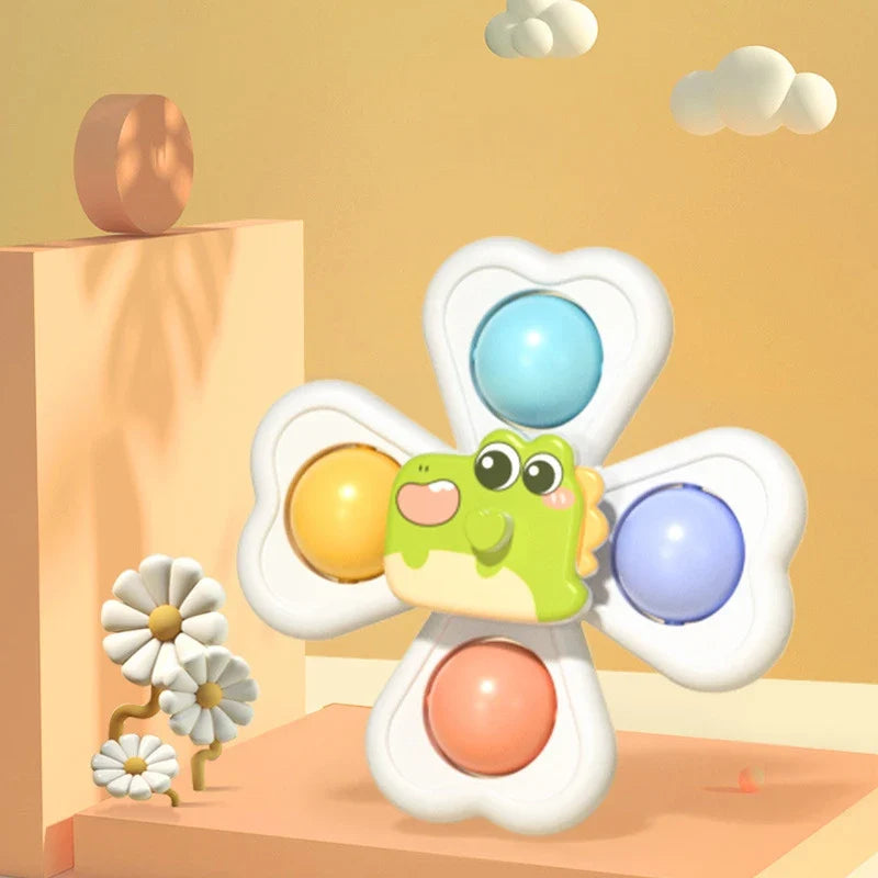 3 in 1 Suction Cups Spinning Top Toy For Baby Game Infant Teether Relief Stress Educational Rotating Rattle Bath Toys For Kids 3