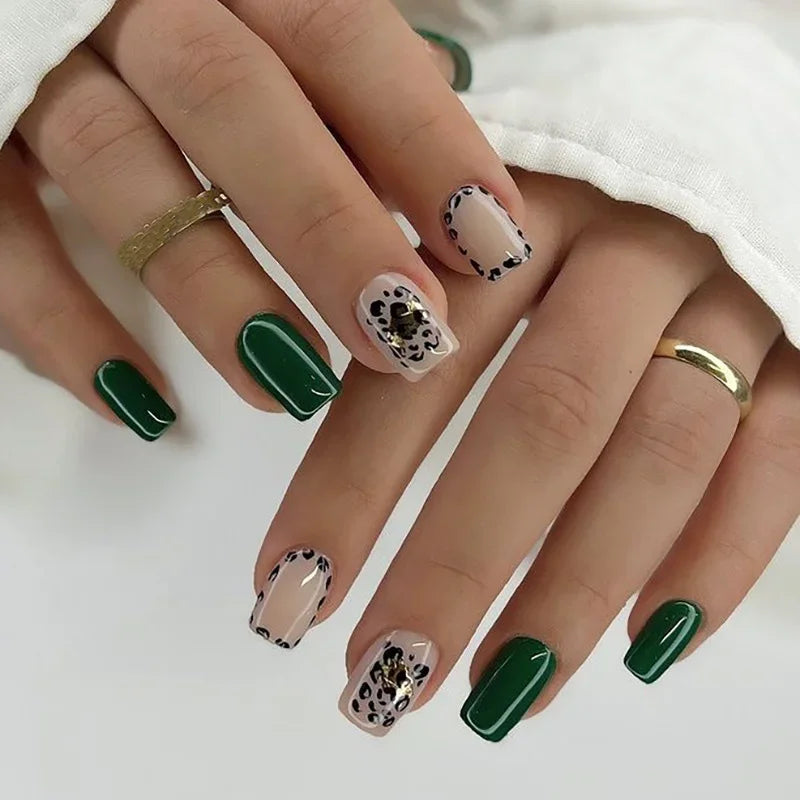 3D Bowknot Pearl Wearable Nail Art Fashion Leopard French Nude Almond Fake Nails Detachable Finished False Nails Press on Nails 5