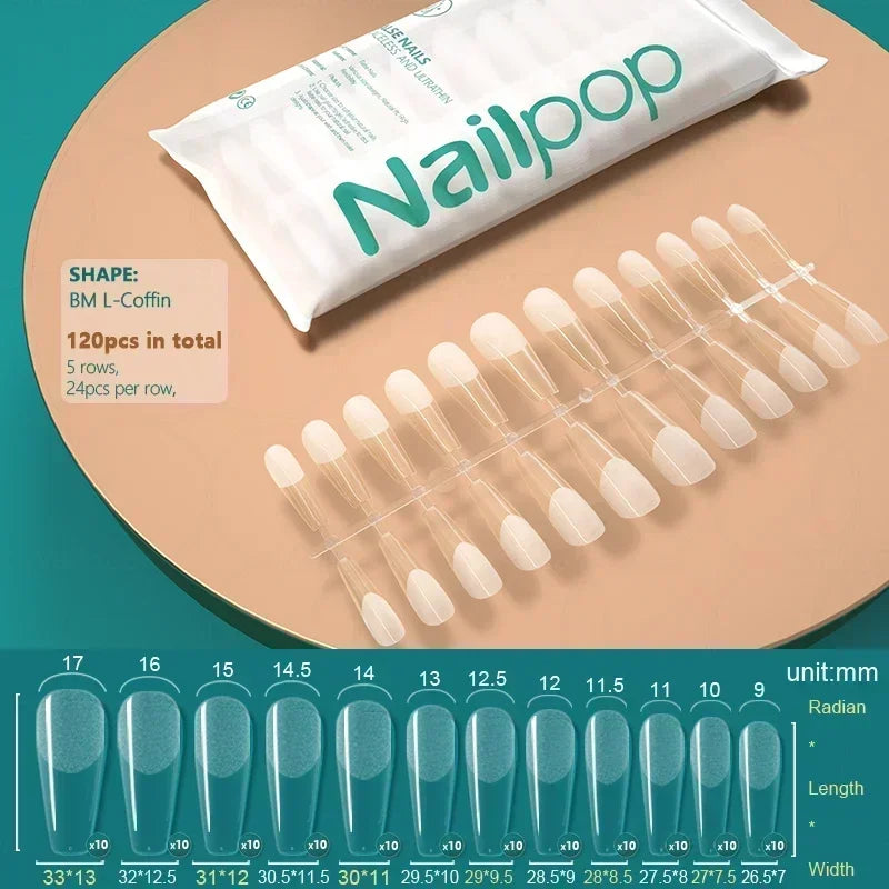 NAILPOP 120pcs Fake Nails Full Cover Press on Nails Coffin Soft Gel American Pose Capsule False Nail Tips for Extension System 46