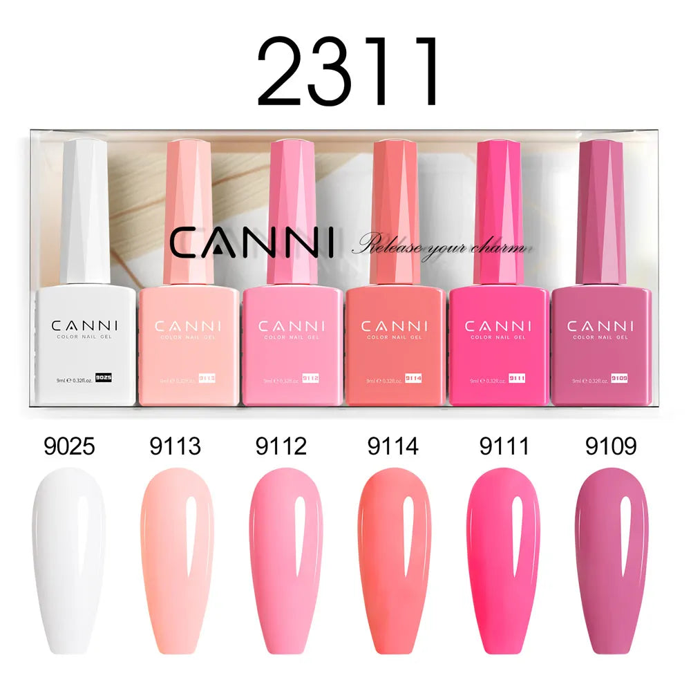 6pcs*9ml CANNI HEMA FREE Nail Gel Polish Set Gorgeous Color Semi Permanent Pigmented Painting Gel Soak off UV LED Gel Nails Kit 9