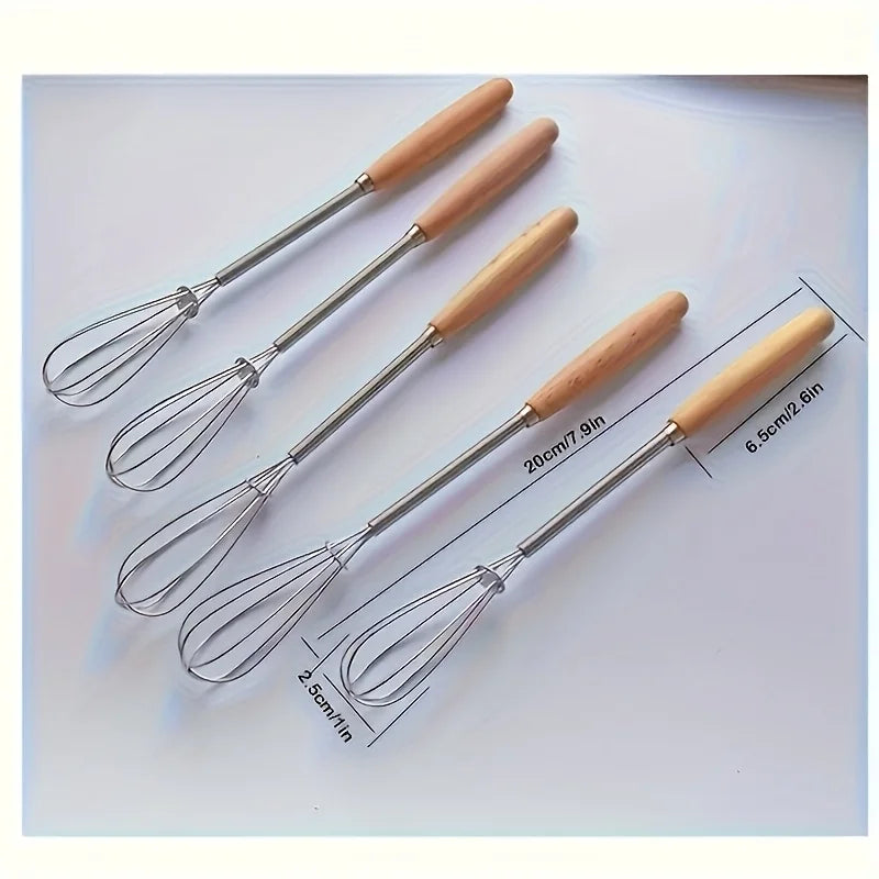/3pcs Set of Whisks with Solid Wood Handles | Stainless Steel Kitchen Whisk and Cream Mixer 4