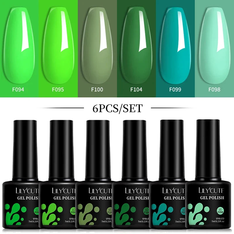 LILYCUTE 6Pcs/Set 7ML Gel DIY Nail Polish Bright Pink Semi Permanent Soak Off UV LED Gel Varnish Nail Art Design Manicure Kit 26