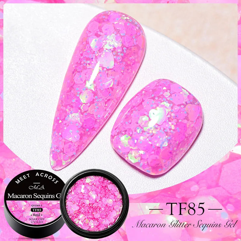 MEET ACROSS 5ml Pink Dried Flower Gel Nail Polish Natural Flower Fairy Nail Art Gel Soak Off UV LED Painting Varnishes For Nails 82