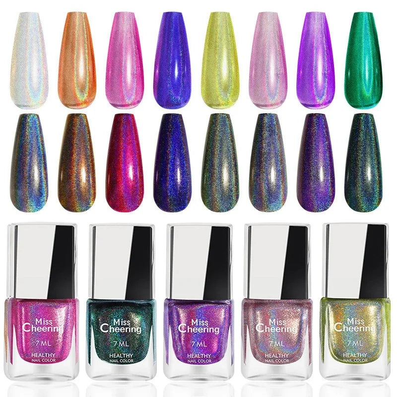 Rainbow Sparkle Holographic Nail Polish 7ml Multichrome Laser Glitter Nail Lacquer Quick-Dry Salon Professional Nail Art Polish 2