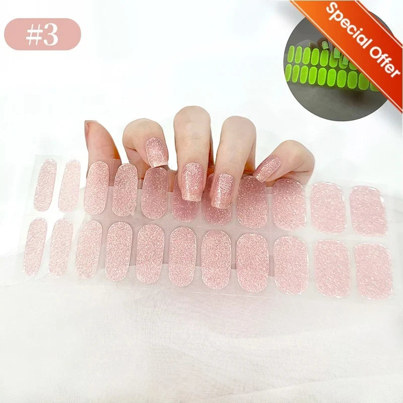 20Tips Gradient French Semi-cured Gel Nail Sticker UV Lamp Needed Full Cover Nail Gel Polish Wraps Manicure Press on Nails Decal 18