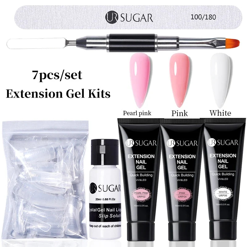 UR SUGAR 15ml Extension Gel Nail Polish Bright Nude White Clear Semi Permanent UV Hard Gel Nails Finger Prolong Gel Varnish Set 3