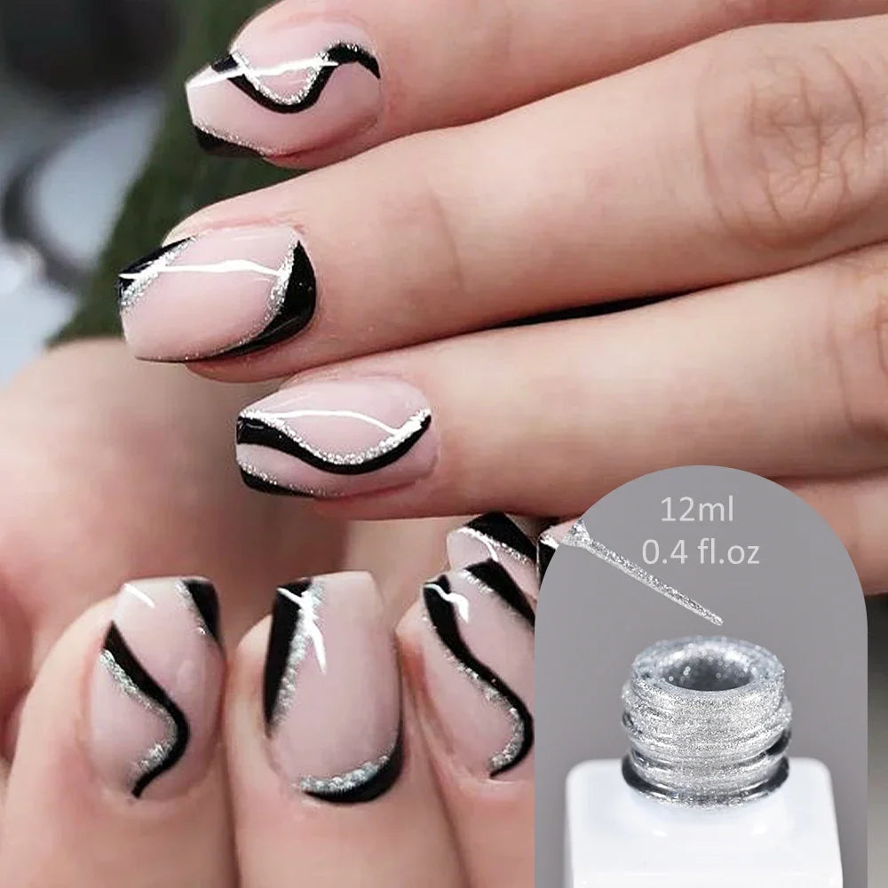 5/8/10/12ml 5D Metallic Painting Nail Gel Silver/Gold Liner Polish Mirror Chrome Effect Gel Nail Polish Soak Off UV/LED Drawing^ 8