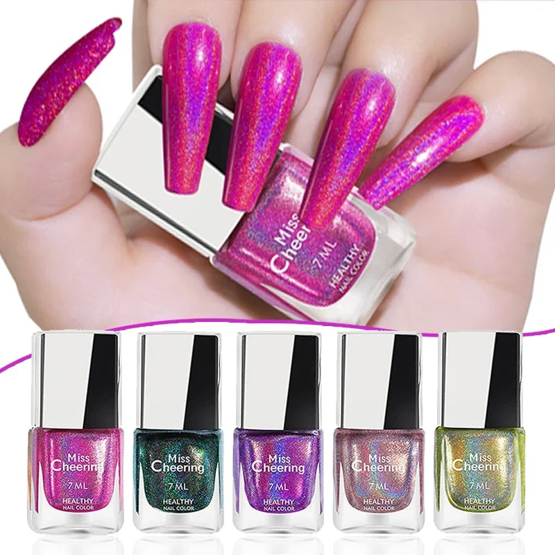 Rainbow Sparkle Holographic Nail Polish 7ml Multichrome Laser Glitter Nail Lacquer Quick-Dry Salon Professional Nail Art Polish 1