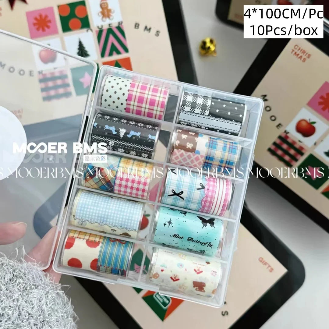 10Rolls Plaid Thousand-Bird Bow  Stars Nail Foils Transfer Paper  Nail Art Stickers  Manicure Set Decal  Nails Decoration 37