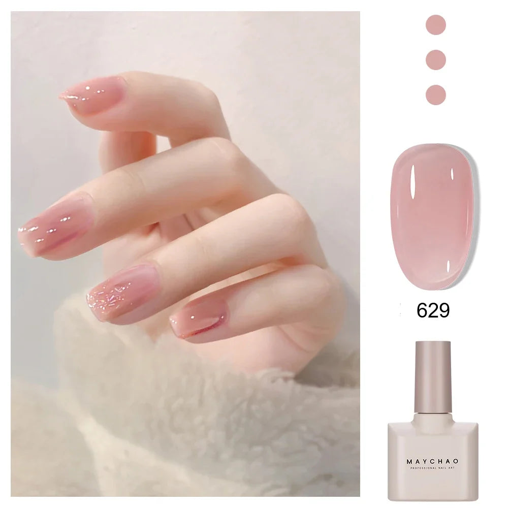 MAYCHAO 12ml Jelly Gel Nail Polish Semi Permanent Top Coat Soak Off UV LED Gel Art Nail Varnish Manicure Long Lasting Nail Gel 41