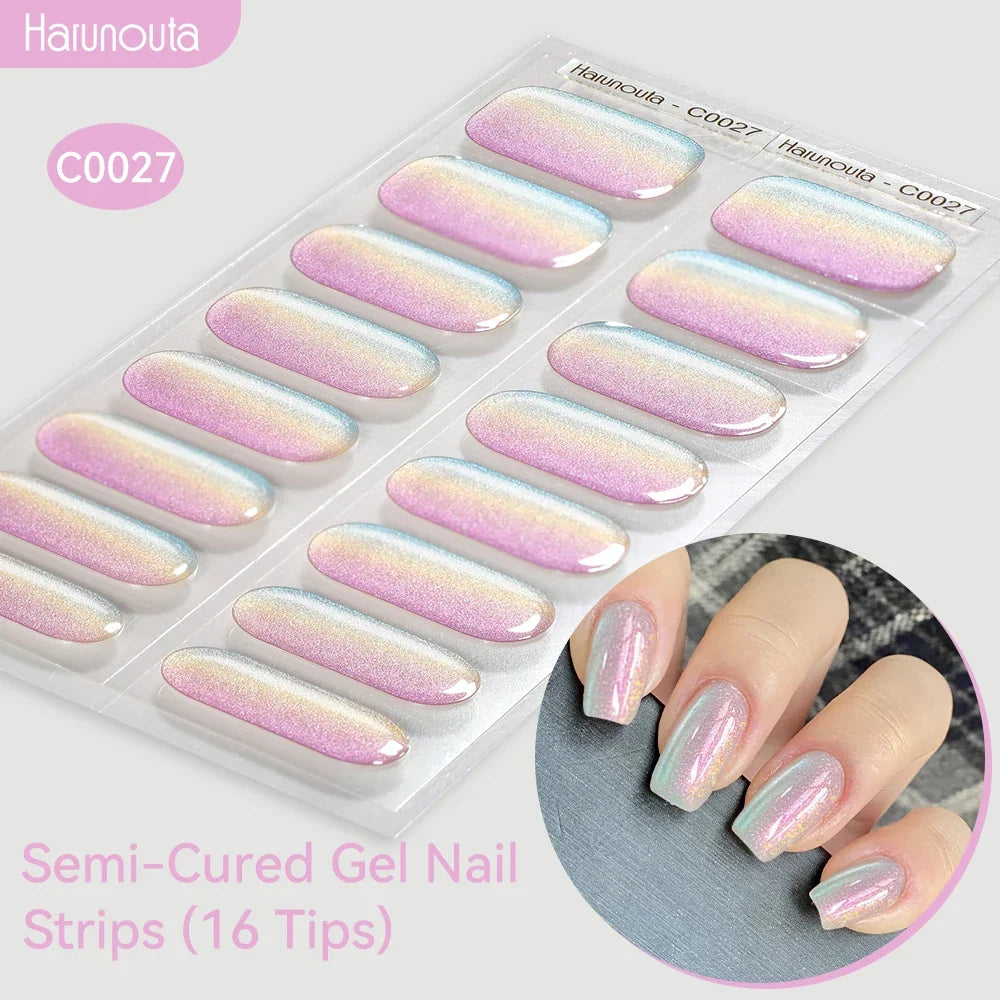 Gradient Auroras Semi Cured Gel Nail Strips Sparkly Shinning DIY Gel Polish Stickers for Nails Works with UV/LED Nail Lamps 92