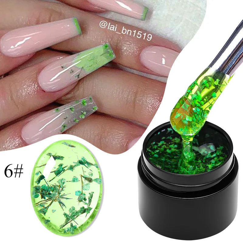 MEET ACROSS 5ml Pink Dried Flower Gel Nail Polish Natural Flower Fairy Nail Art Gel Soak Off UV LED Painting Varnishes For Nails 45
