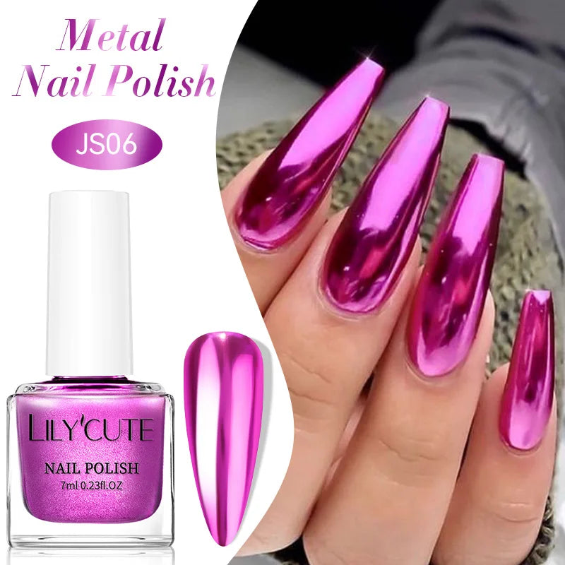 LILYCUTE 7ML Super Bright Silver Metallic Nail Polish No Need Lamp Quick Dry French Style Glass Bottle Manicure Nail Art Varnish 10
