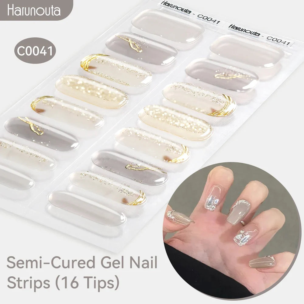 Gradient Auroras Semi Cured Gel Nail Strips Sparkly Shinning DIY Gel Polish Stickers for Nails Works with UV/LED Nail Lamps 72