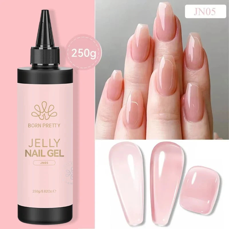 BORN PRETTY 250g Milky White Jelly Nude Gel Nail Polish Refilled Package Translucent Clear Semi Permanent Soak Off UV Gel 15