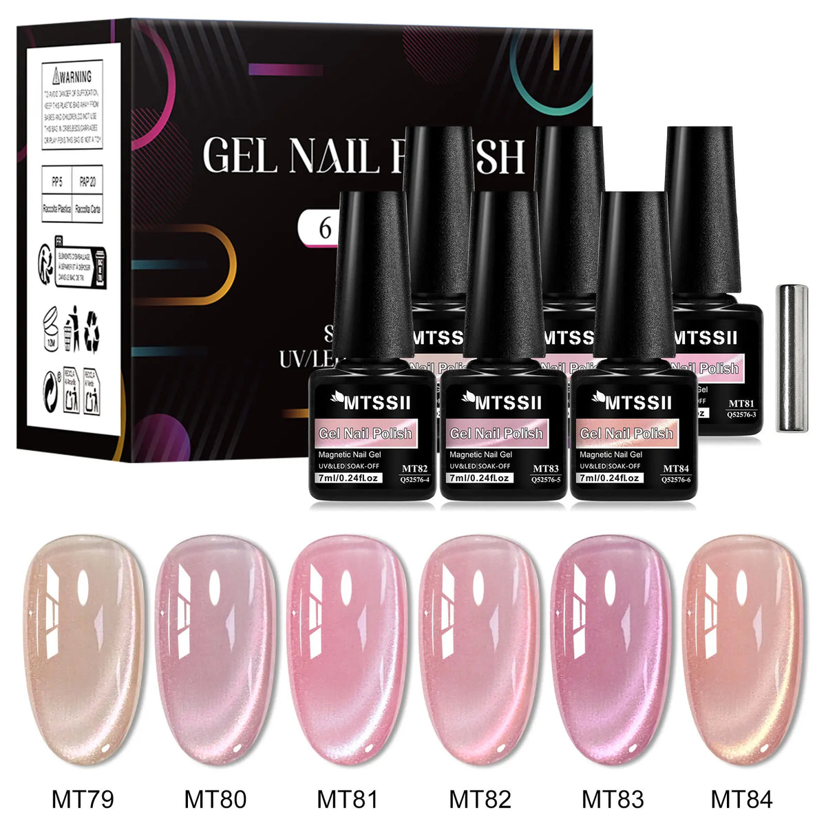 7pcs Shiny Cat Magnetic Gel Nail Polish Set With Magnetic Rod Pink Colorful Semi Permanent Soak Off UV Gel Varnish Nail Supplies 12