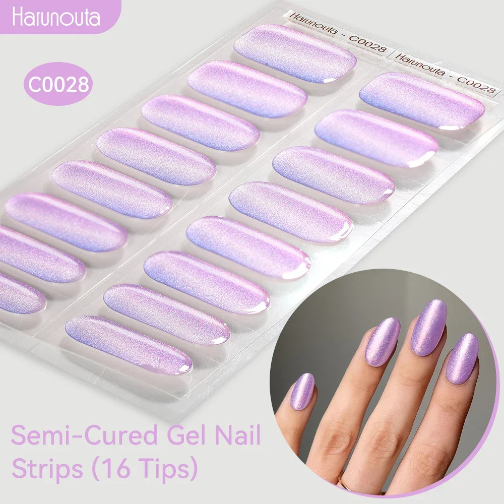Gradient Auroras Semi Cured Gel Nail Strips Sparkly Shinning DIY Gel Polish Stickers for Nails Works with UV/LED Nail Lamps 2