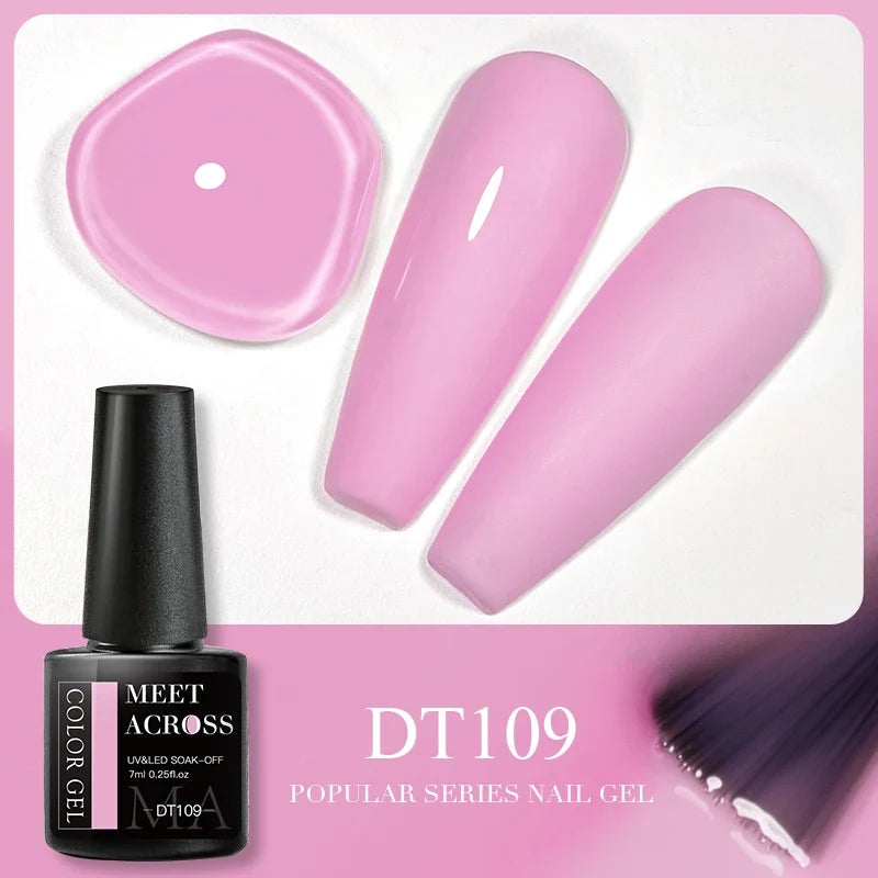 MEET ACROSS 5ml Pink Dried Flower Gel Nail Polish Natural Flower Fairy Nail Art Gel Soak Off UV LED Painting Varnishes For Nails 74